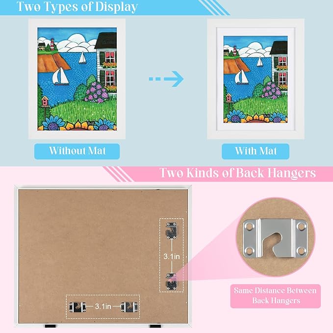 [2-Pack] Kids Art Frames, 10x12.5 Front Opening Kids Artwork Frames Changeable, White Artwork Display Storage Frame for Wall, Holds 50 Pcs, for 3D Picture, Crafts, Children Drawing, Hanging Art,