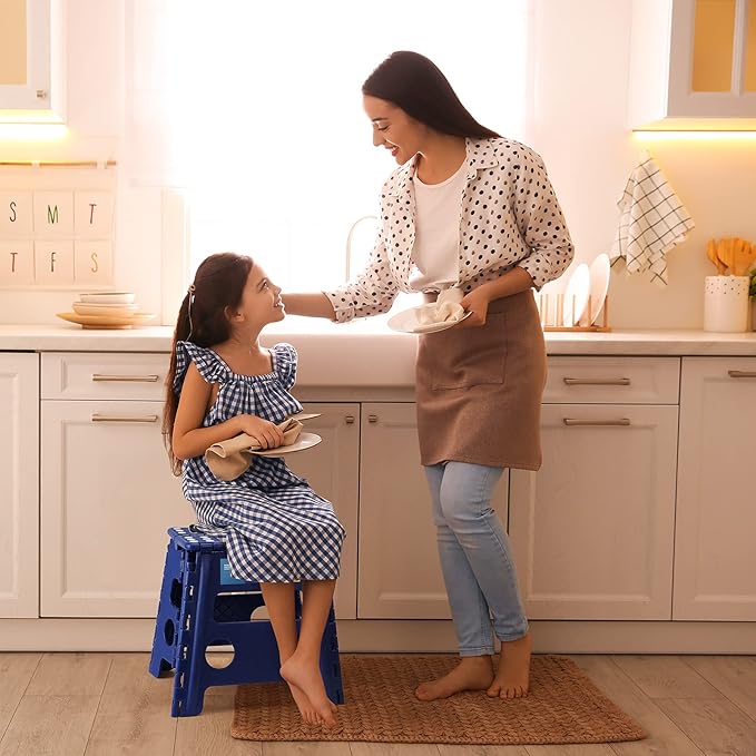 Korpai 13" Folding Step Stool for Adults and Kids Holds Up to 300 lbs,Non-Slip Folding Stools with Portable Handle, Compact Plastic Foldable Step Stool for Bathroom,Bedroom, Kitchen,Royal Blue,1PC