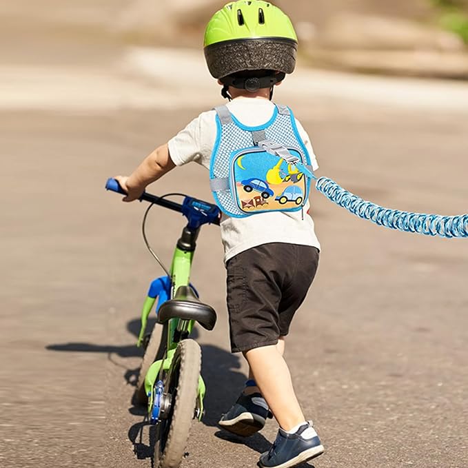 Accmor Toddler Harness Leash + Anti Lost Wrist Link, Cute Car Kids Harness with Leash for Baby, Breathable Child Walking Belt Collapsible Pocket Strap Tether Hold Boys Girls Close for Outdoor Travel