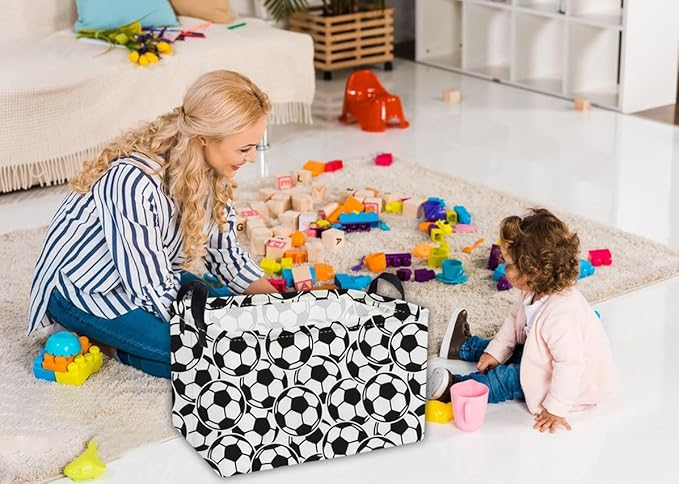 Essme Rectangular Soccer Baskets,Kids Storage Box, Easter Basket for Girls with Handles for Room Decor, Book Bins,Shelf Basket.( Soccer basket)