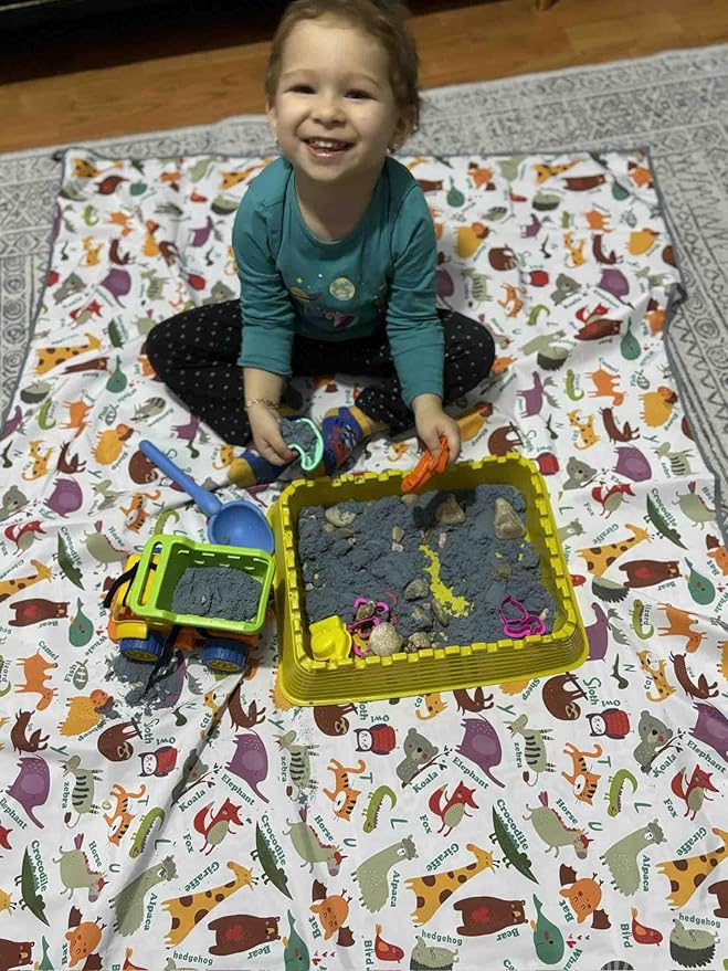 Waterproof High Chair Splat Mat – Machine Washable Floor & Table Protector for Baby Feeding, Art & Crafts, Outdoor Use (Zoo, 57x39 Inch)