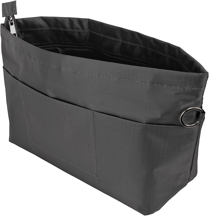 Time Wing Handbag Tote Purse Organizer Insert Bag Liner Shaper Divider Zipper 11 Pockets Compartments Small Dark Grey
