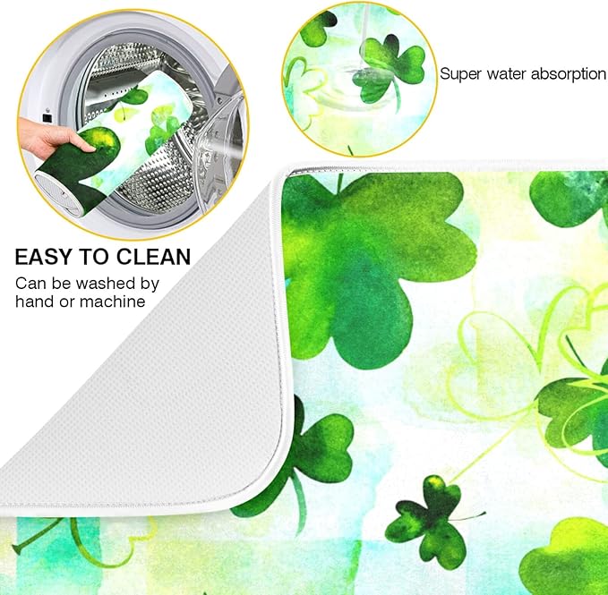 Absorbent Dish Drying Mat for Kitchen Counter - Clover Clover Microfiber Drying Pad, Reversible Drainer Mats for Countertop, Small 16" x 18"