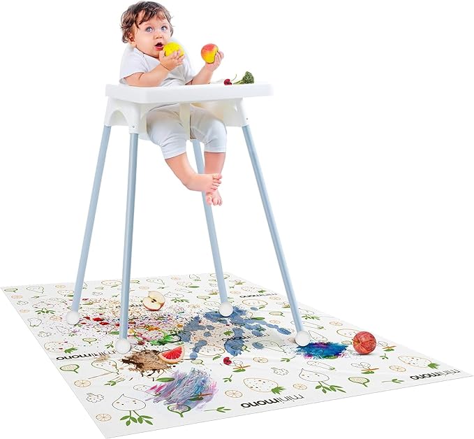 Baby Splat Mat for Under High Chair - 10 Pcs Disposable and Waterproof Splash Mats - 40"x47" Multipurpose Activity Mat for Picnic, Arts and Crafts - Baby Led Weaning Supplies (Fruits Veggies)