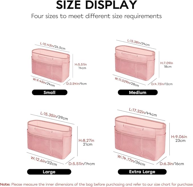 GIVLEFLY Tote Organizer Insert with Multiple Pockets Purse Dividers for Inside Bag with Handle Lightweight Purse Liner with Cup Holder Fit for Longchamp Small Size and Neverful and More (Small,Pink)