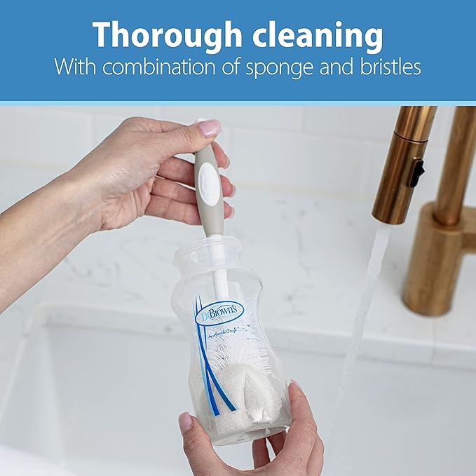 Dr. Brown's Reusable Sponge Baby Bottle Cleaning Brush with Suction Cup Stand, Scrubber and Nipple Cleaner, BPA-Free, Gray, 1-Pack