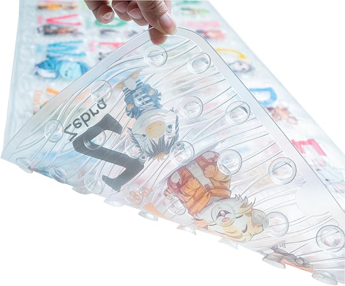 ShineCozy Cartoon Kids Bath Mat - Non Slip Bathtub Mat 35x16 Inch XL Large Size Tub Mats Anti Slip Shower Mats for Bathroom Floor (Ships) (Animals)