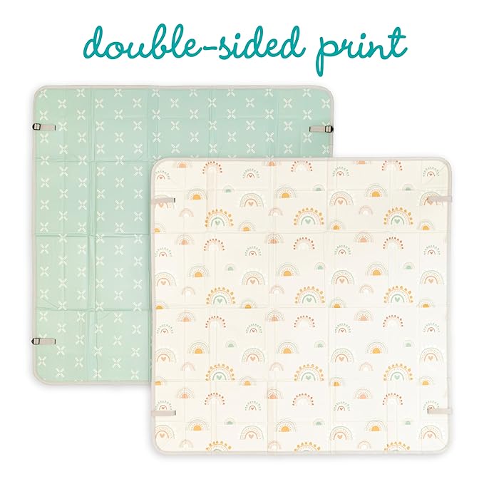 Infantino Foldable Soft Foam Play Mat, 57" Baby Mat for Floor Time, Lightweight, Easy to Store, Wipeable, Rainbows