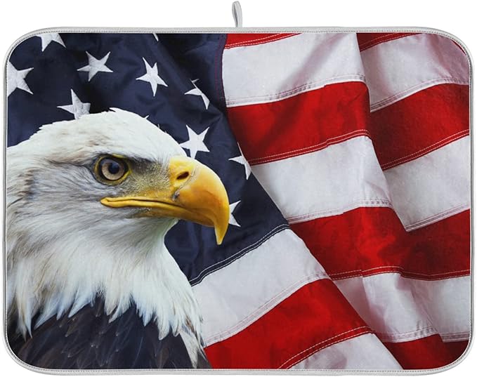 Absorbent Dish Drying Mat for Kitchen Counter - Flag Eagle American Microfiber Drying Pad, Reversible Drainer Mats for Countertop, Large 18" x 24"