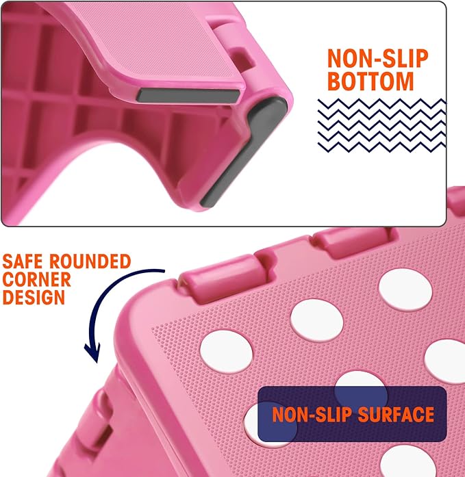 Korpai 9" Folding Step Stool for Adults and Kids Holds Up to 300 lbs,Non-Slip Folding Stools with Portable Handle, Compact Plastic Foldable Step Stool for Bathroom,Bedroom, Kitchen,Pink,1PC