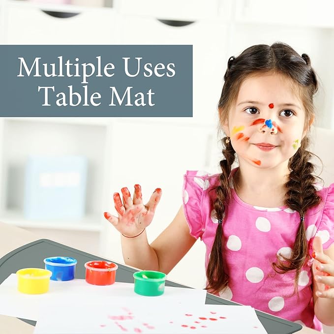 4 Packs Silicone Placemats for Baby Non Slip Placemats for Kids Toddlers Food Table Mats Portable Toddlers Place mats for Dining Table, 4 Colors(Gray, Apricot, Blue, Pink)