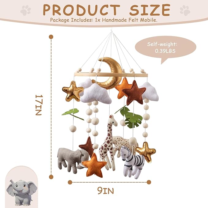 Baby Mobile for Crib – Handmade Hanging Felt Nursery Mobile – Fits Most Crib Arms – Gender-Neutral Boho Nursery Decor & Baby Gift
