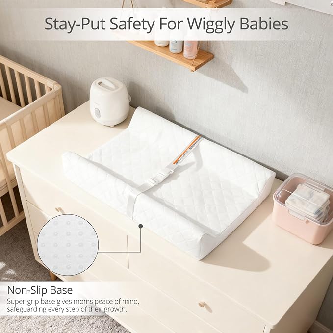 Waterproof Baby Changing Pad, Non-Slip Wipeable Diaper Changing Mat with Safety Strap 32x16 Inch Infant Diaper Change Pad Suitable for Dresser & Table