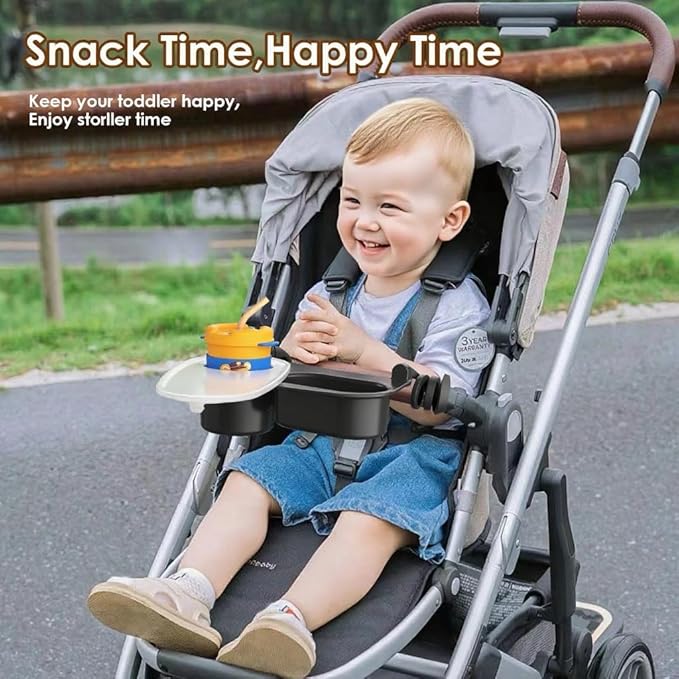 Upgrade Universal Stroller Snack Tray-Compatible with Nuna Uppababy Bugaboo,Stroller Cup Holder Tray with Silicone Arms Grip Bumper Bar,Stroller Tray Attachment with Cups Holder for Baby Toddler