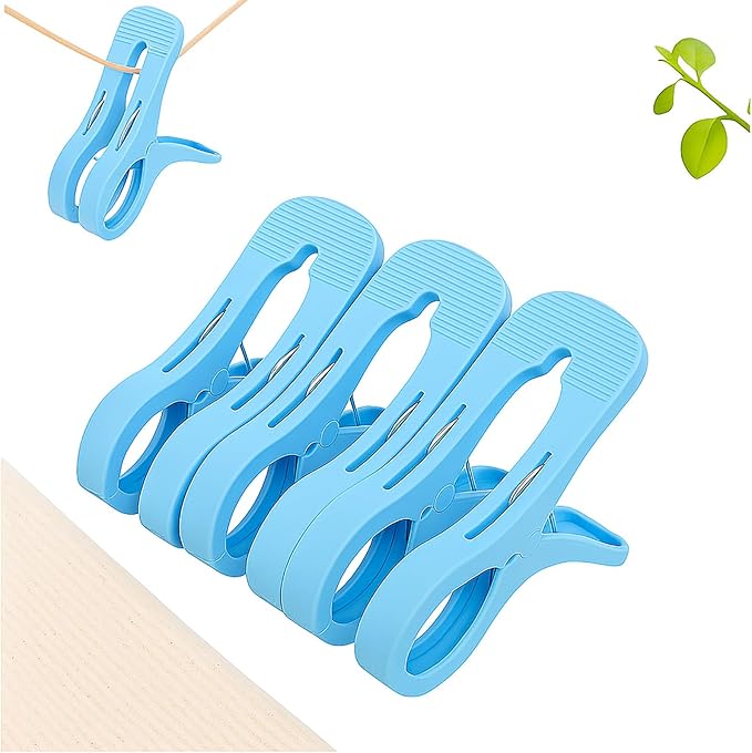2/3 / 6 Pack Heavy Duty Cruise Towel Clips – Large Beach Chair Clips with 5cm Wide Jaw, Strong Spring Grip & Textured Anti-Slip Teeth for Cruise Ship, RV, Pool, Balcony (Blue,Small*3pcs)
