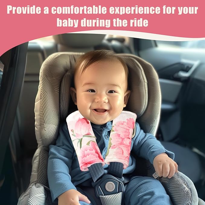 Car Seat Strap Pads for Baby Kids, HNHUAMING Ultra Soft Carseat Straps Shoulder Covers, 2 Pack Infant Seat Belt Cover Pad for Baby Car Seats/Strollers/High Chair/Pushchair, Pink Floral