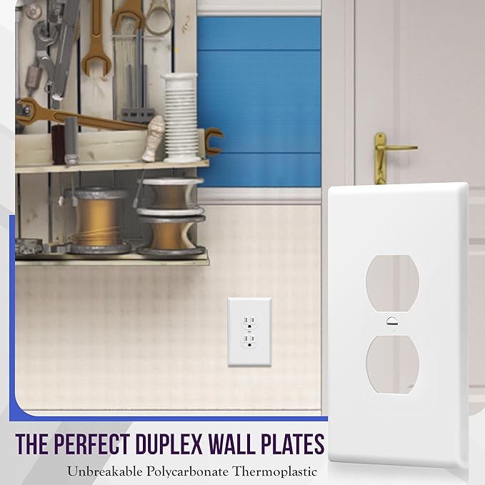 ENERLITES Duplex Receptacle Outlet Wall Plate, Jumbo Outlet Covers, Gloss Finish, Oversized 1-Gang 5.5" x 3.5", Polycarbonate Thermoplastic, 8821O-W, White