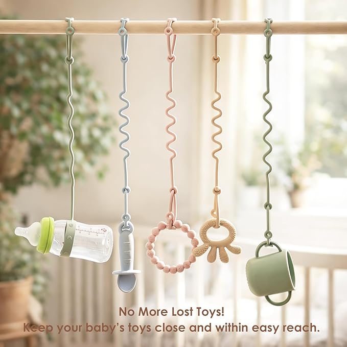 Andy Bear Toy Straps for Baby 6 Pack Keep Your Baby's Toys and Sippy Cups Secure with Toy Straps and Sippy Cup Strap Adjustable Silicone Toy Straps for Strollers High Chair, Stroller Accessories