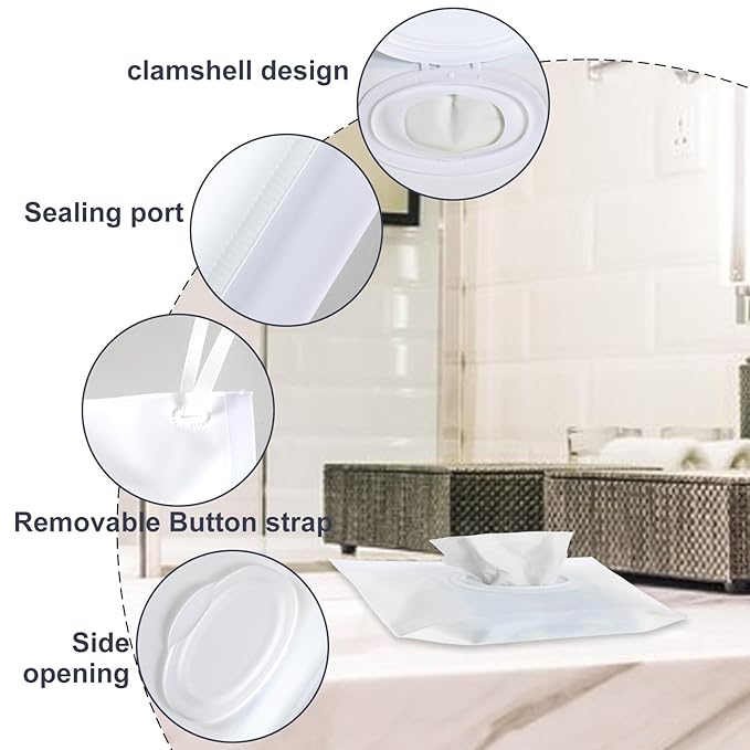 Reusable Wipes Pouch 2 Pack Portable Refillable Wipe Container, Waterproof and Dustproof Travel Wipes Case Baby Wipes Dispenser, Baby Wipe Holder Refillable for Travel (White & Gray)