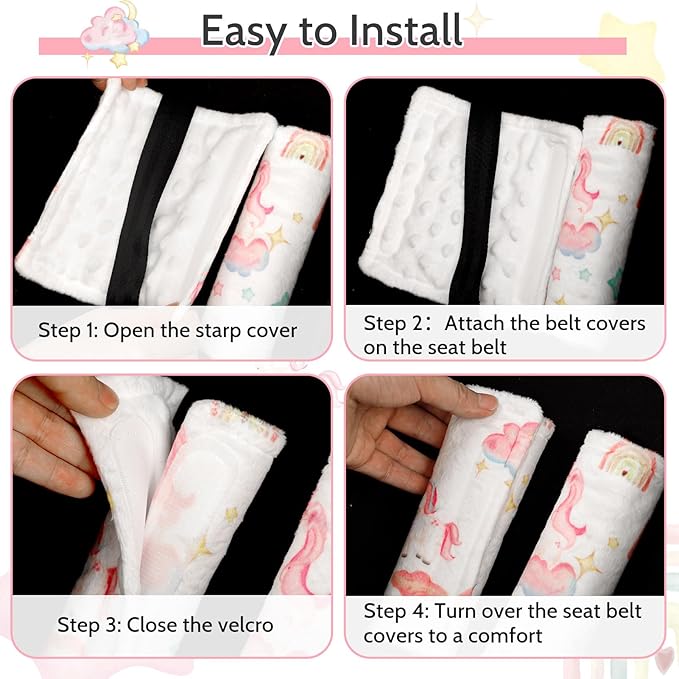 Baby Car Seat Strap Cover 2 Pack Unicorn Car Seat Straps Shoulder Pads, Seat Belt Cushions Pads for Infant Car Seats, Stroller, Pushchair