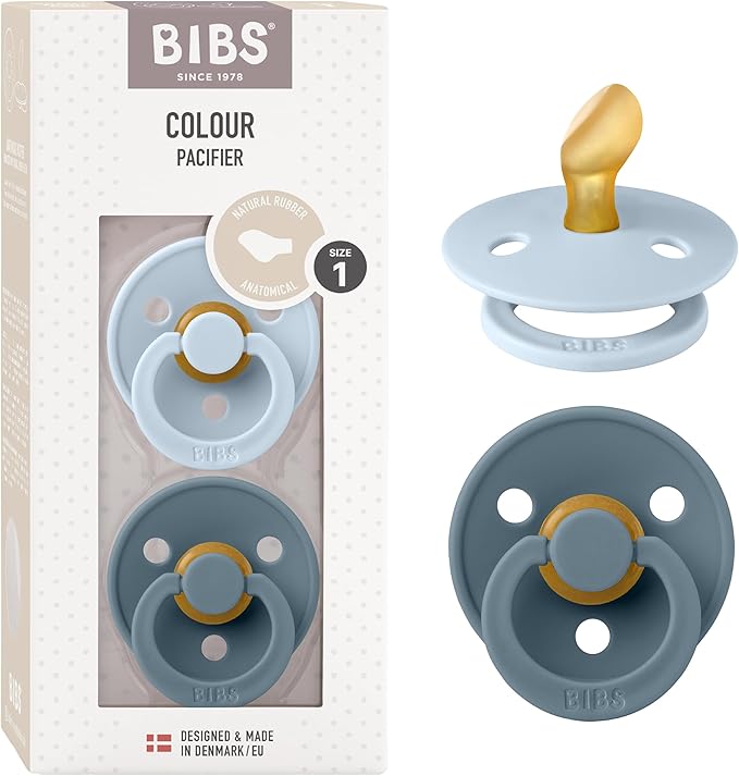 Bibs Colour Pacifier 2-Pack | BPA Free Soother, Round Nipple. Natural Rubber Latex,