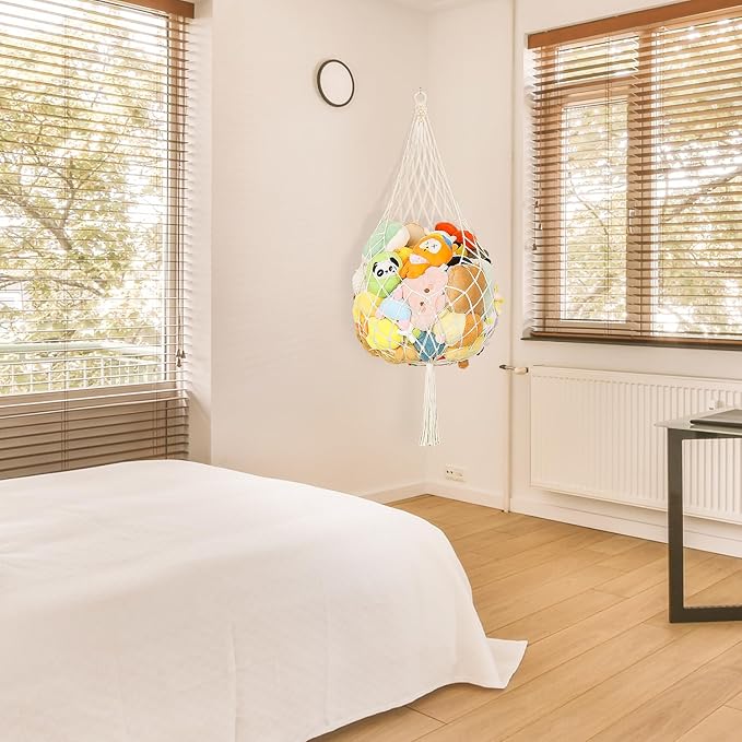 Stuffed Animal Storage Hammock Plushie Net 60-inch Stuffed Animal Net Corner for Kids' Wall Room Decor Hanging Toy Storage Plushie Net Organizer Holder Kids Baby Nursery Wall Bedroom Home Decor (L)