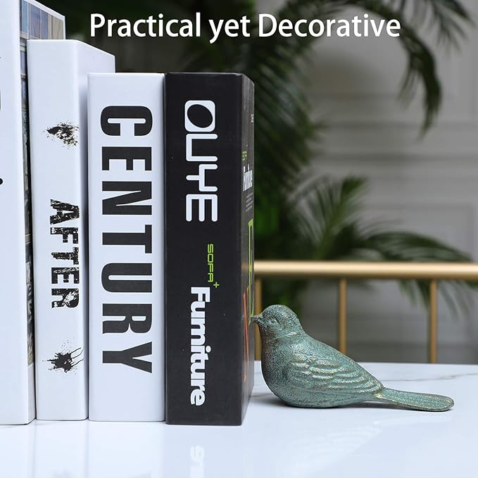 Cast Iron Door Stop Decorative Door Stoppers for Bottom of Door, Cute Bird Doorstop Animal Wedge Farmhouse Vintage Floor Decor, Antique Gold-Green
