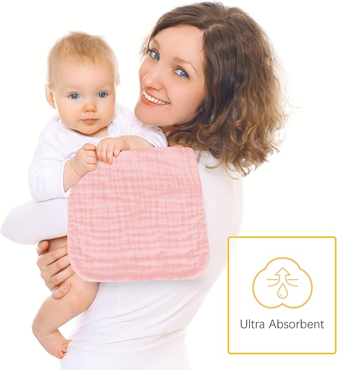 Lovely Care 12 Pack Muslin Burp Cloths 100% Cotton Muslin Cloths Large 20''x10'' Extra Soft and Absorbent Baby Burping Cloth - Pink