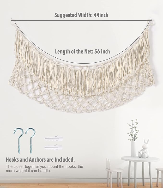 Stuffed Animal Hammock - Extra Large 56'' Long, Stuffed Animal Storage, stuffed animal Holder net, Hammock Large, Storage Hanging Organizer - Cream White