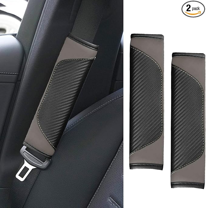 2PCS Car Seat Belt Cover Pad, Soft Carbon Fiber Leather Seatbelt Shoulder Protector for a More Comfortable Driving, Universal Safety Belt Strap Cover to Protect Your Neck (Gray)