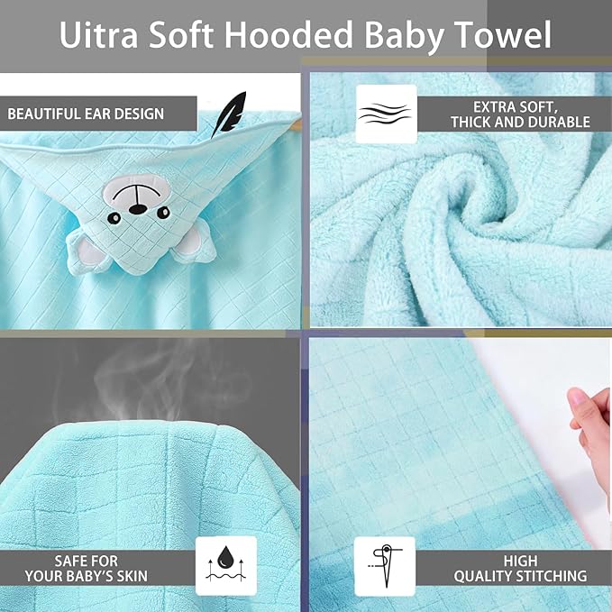 Baby Hooded Towels,31 x 31 in Infant Super Soft Baby Bath Towels with Hood for Toddlers1-3,Highly Absorbent Viscose Hooded Towel for Boys, Girls, Newborn Essentials