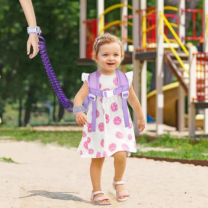 Accmor Toddler Backpack with Leash, 4 in 1 Kid Mini Backpacks with Anti Lost Wrist Link, Cute Child Harness Bag Rein for Outdoor, Peach Back Pack with Strap Tether for Baby Girl Aged 1-3 Years(Purple)