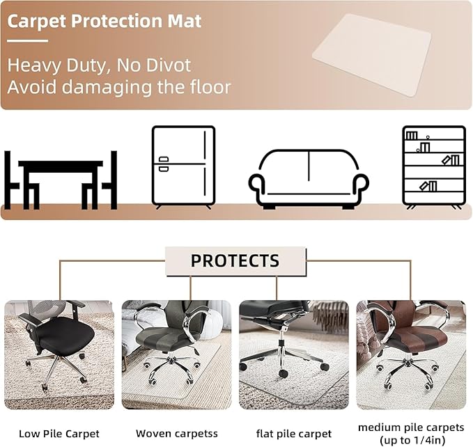 Office Chair Mat for Carpet Floor (2 Pack 36" x 48"), Slip Resistant Heavy Duty Under Desk Protector Carpeted Floors Mats, Rolling Computer Mats with Studs for Home and Office Low Pile Carpets