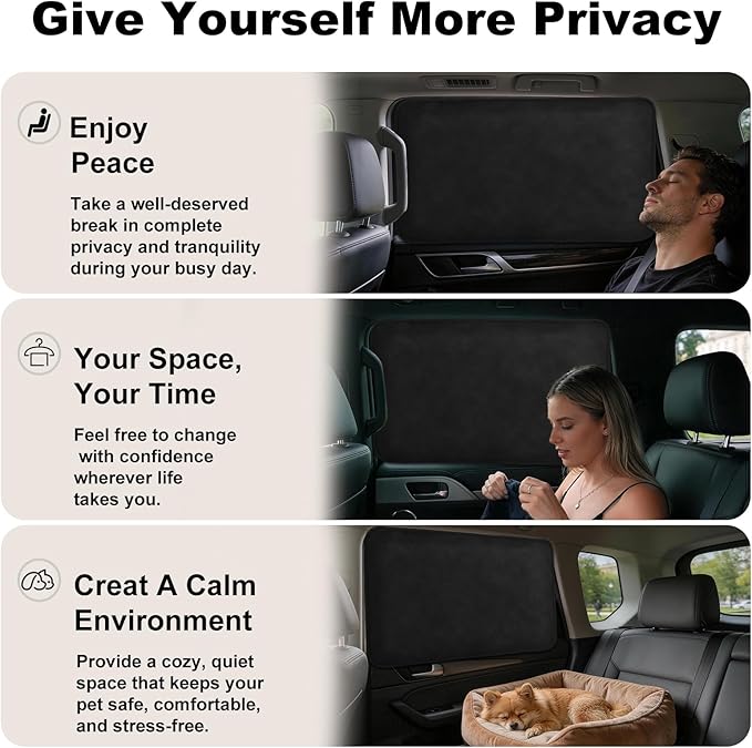 XCBYT Magnetic Car Window Shades Rear Side Windows 2PCS, 100% Blackout Privacy Curtains, Suede Car Window Covers for Baby, Passengers, Camping, Breastfeeding & Travel Rest