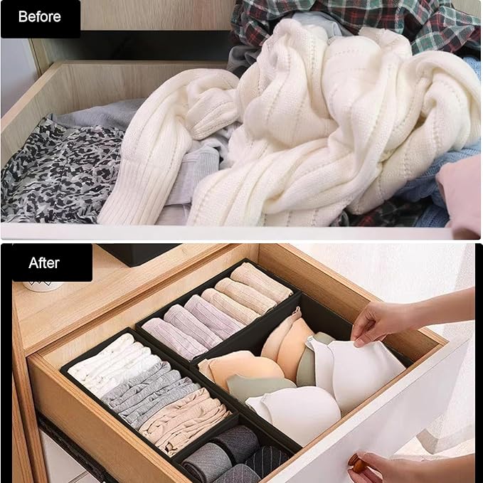 COSDACE Drawer Organizer,12Pcs Dresser Drawer Organizers Foldable Closet Organization and Storage Dividers for Underwear, Sock, Baby Closet Organizer(Black)