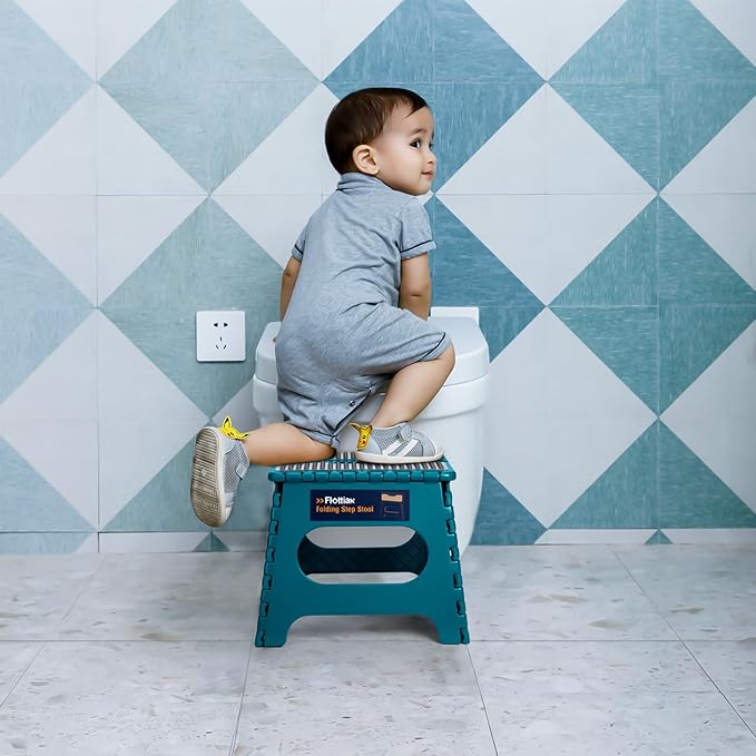 Flottian 11" Folding Step Stool for Adults and Kids Holds Up to 300 lbs,Non-Slip Folding Stools with Portable Handle, Compact Plastic Foldable Step Stool for Bedroom, Kitchen Turquoise Green,1PC