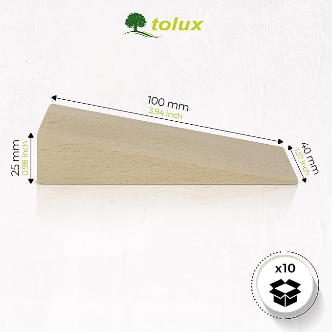Tolux Wooden Wedges, Hardwood Wedge, Beech Wood Wedge, Wooden Doorstop, Handy Tool in Carpentry, Construction and Various DIY Projects, Size 100x40x25 mm / 3.9x1.57x0.98 in, Pack of 10 pcs