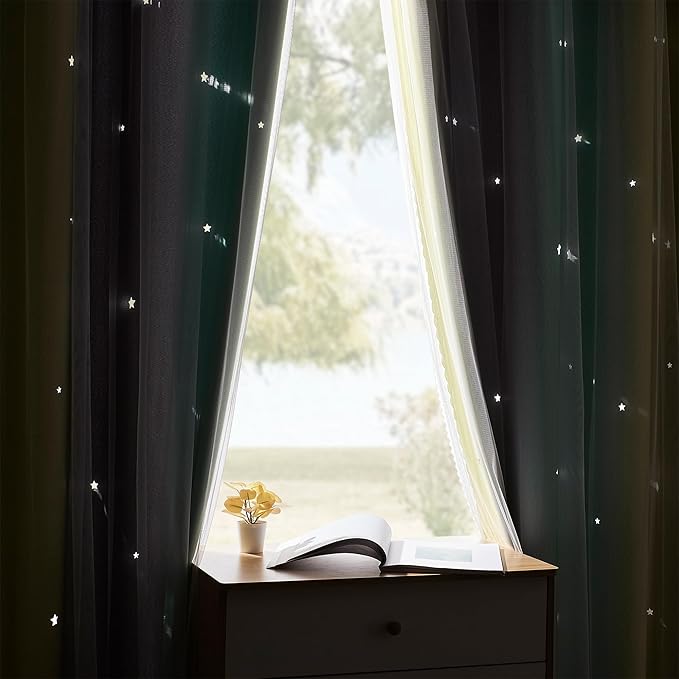 XiDi Yellow & Rainbow Curtains for Kids & Girls Room - Blackout, Grey & Green 34x84 Inch Long