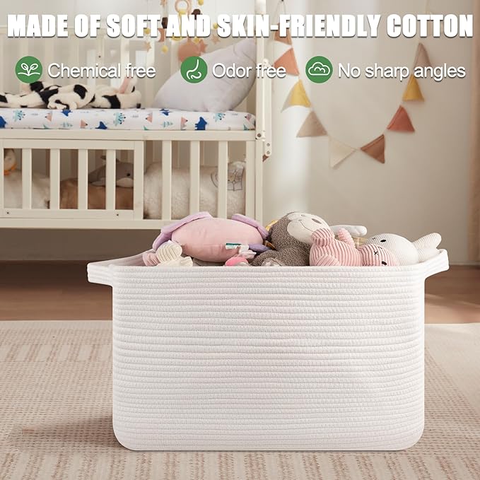 SIXDOVE 95L Large Storage Basket, Cotton Rope Woven Blanket Basket, Toy Storage for Baby Room, Living Room, 24" x 16.9" x 14.2", White
