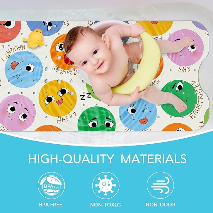 SHUCHING Baby Bath Mat for Tub Non Slip-40 X 16Inch, Kids Bathtub Mat Anti Slip, Toddler Long Shower Mat for Bathroom Mold Free, Machine Washable
