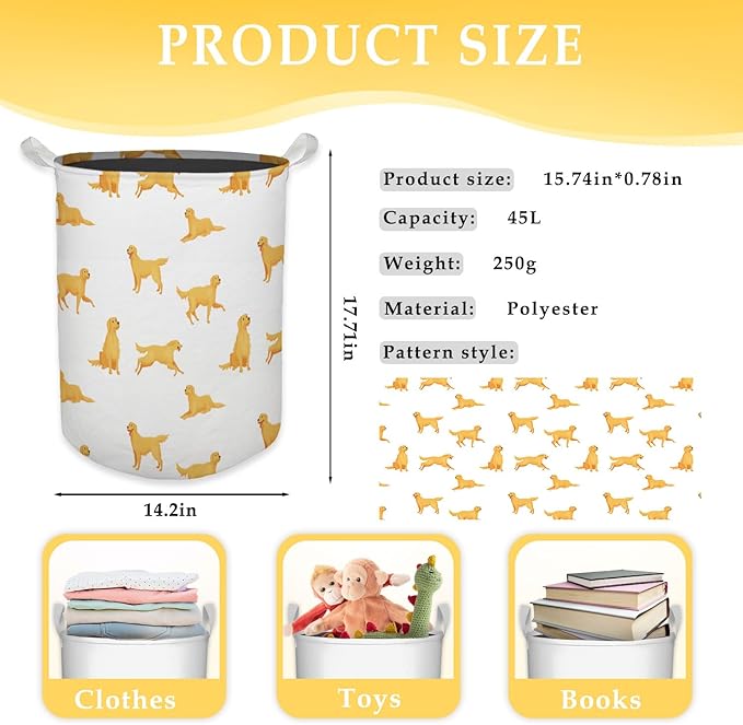 HKTZM Golden Retriever Dog Laundry Basket, Toybox for Boys Girls, Golden Retriever Laundry Basket Hamper Waterproof Collapsible Clothes Toys Storage Bin Organizer for Bedroom Bathroom Kids Room Dorm