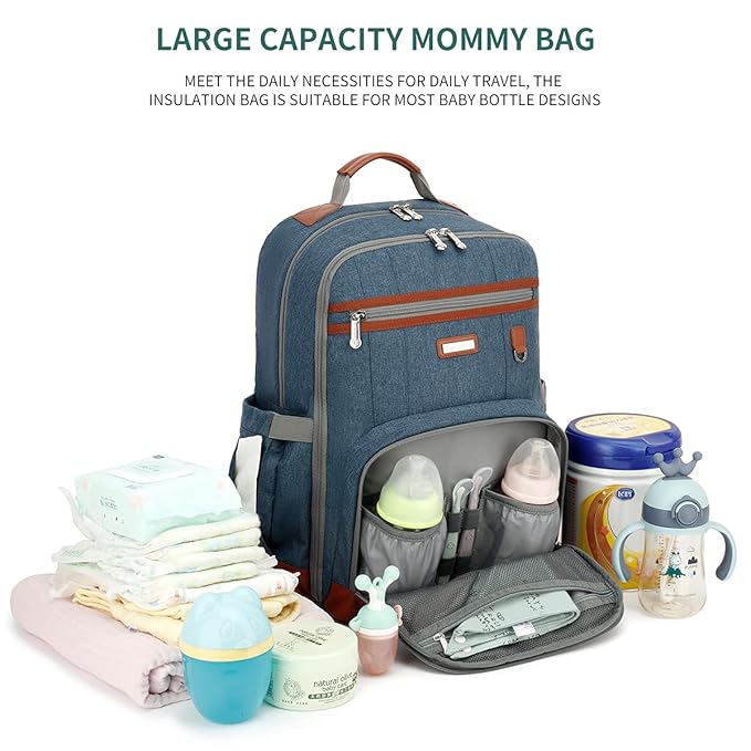 BILLITON MASHI Diaper Bag Backpack, Large Baby Nappy Bags with Portable Changing Pad for Boys and GirlsMultifunction Travel Baby Bag for Moms Dads, Shower Gifts Waterproof and Stylish，Deep Blue