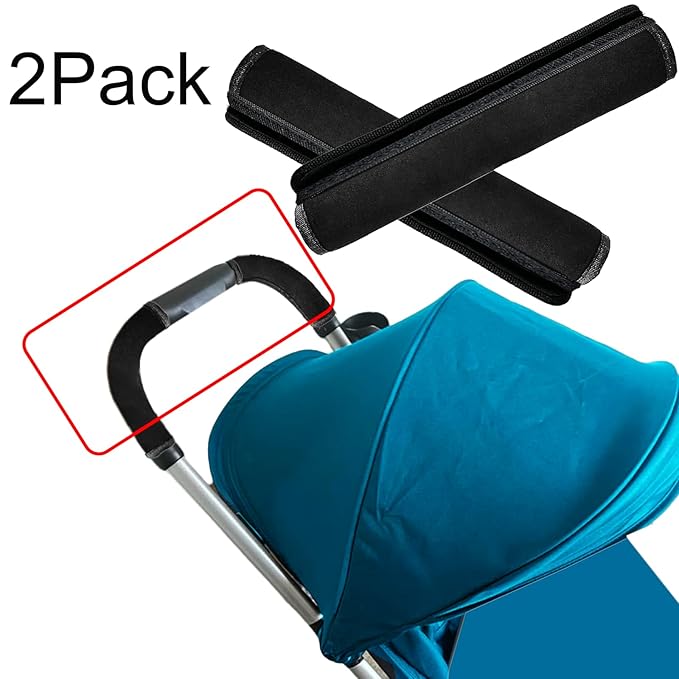 2 Pack 10.82×5.51in Armrest Handle Cover,Universal Pushchair Protector Handlebar Sleeve Bumper,Dust Proof Handle Accessories Removable Fabric Pushchair Case Grip Bar Replacement Covers(Black)