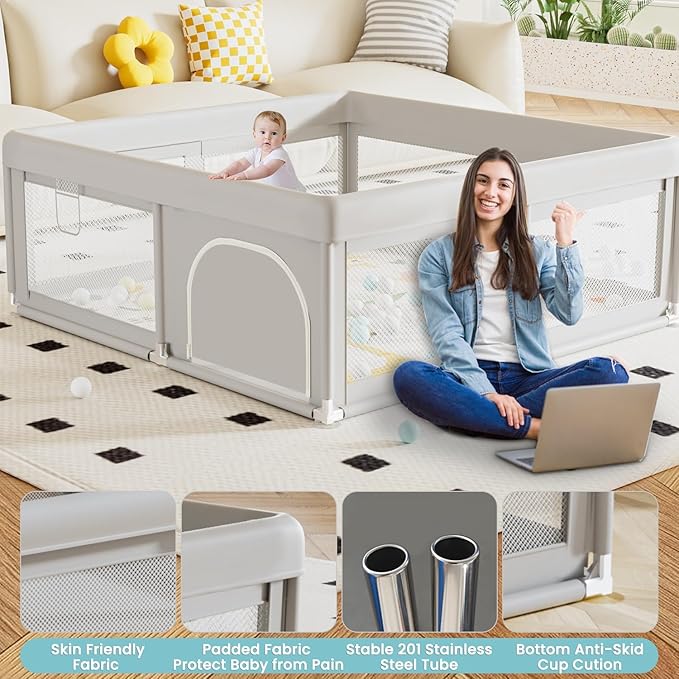 Baby Playpen 50"L x 50"W x 26"H Play Pens for Babies and Toddlers, Large Play Yards for Indoor & Outdoor
