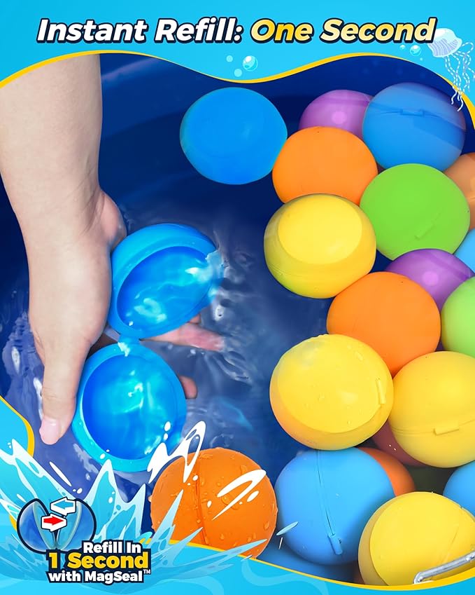 Reusable Water Balloons 18PCS - Summer Water Toys for Pool Beach & Outdoor, Self-Sealing Refillable Water Bombs for Kids Ages 3-14, Magnetic Splash Balls for Kids Fun Games & Activities