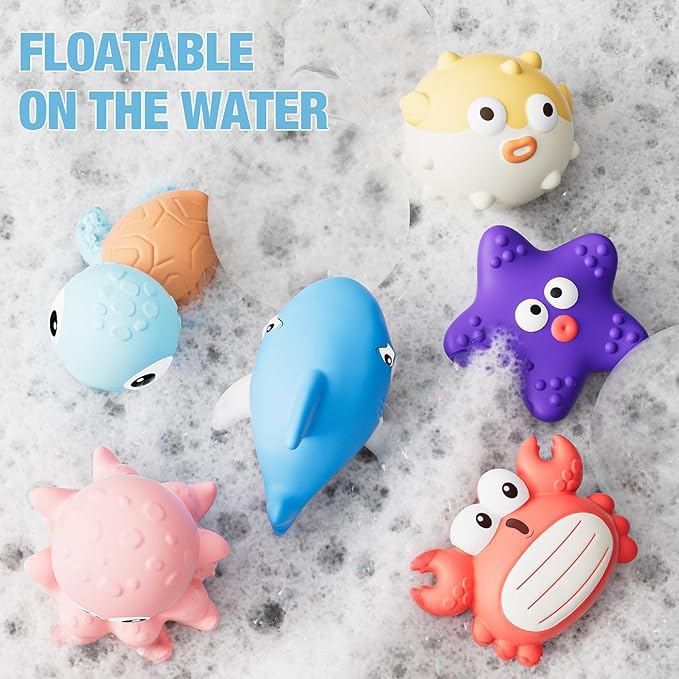 XAWACAH Bath Toys for Toddlers 18 Month, Bathtub Toys with 6 Baby Bath Animals, No-Hole Design Keeps Dry, Floating Toys Set for Baby 1 Year Old Boys & Girls (6 Pack)
