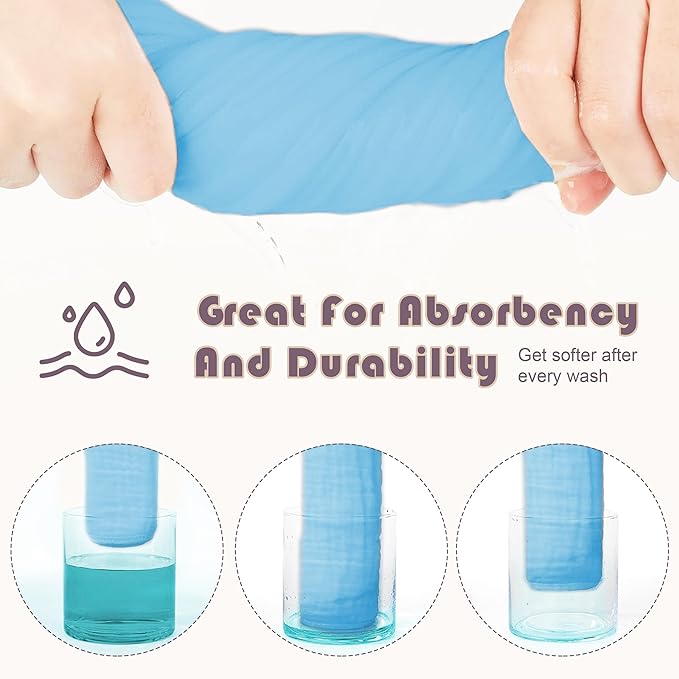 Ease Cubs Muslin Burp Cloths Large 100% Cotton Hand Washcloths for Boys & Girls, Baby Essentials Extra Absorbent and Soft Burping Rags for Newborn Registry (Aqua, 12-Pack, 20" X10")
