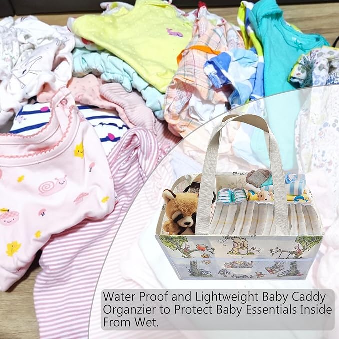 Extra Large Winnie Baby Diaper Caddy Organizer, Baby Wipes Storage Basket for Changing Table, Gift for Newborn Essentials, Baby Shower Must Have, Portable and Foldable for Space Saving (White)