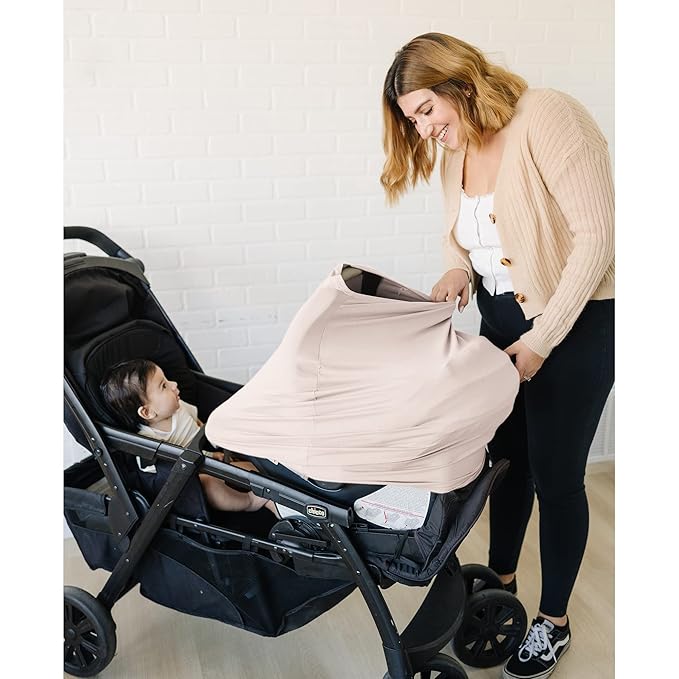 Konssy Baby Car Seat Covers- Multi-use Carseat Canopy for Babies, Stretchy Infant Carseat Cover Boy, Shower Gifts for Unisex Boys and Girls