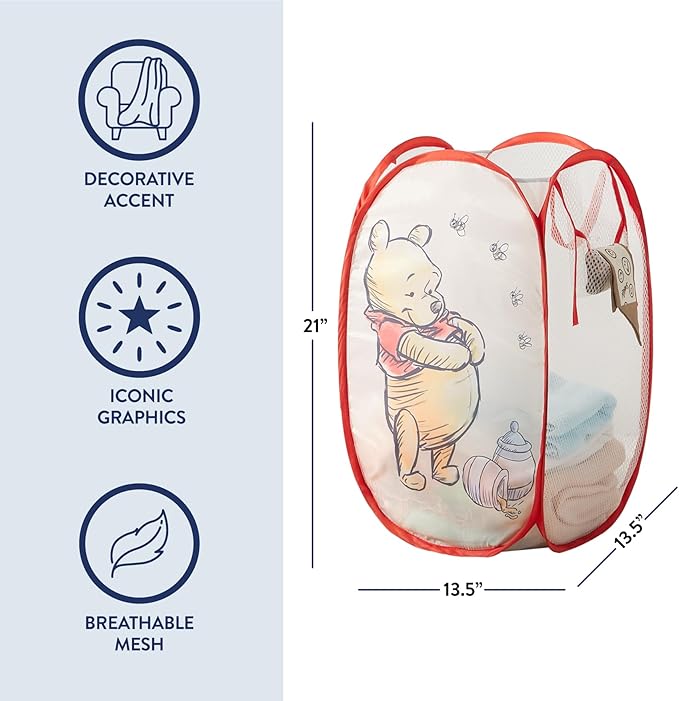 Disney Winnie the Pooh Pop Up Hamper – Collapsible Laundry Basket with Durable Carry Handles – 21'' x 13.5'' – Lightweight Storage Bin for Nursery, Bedroom & Toys